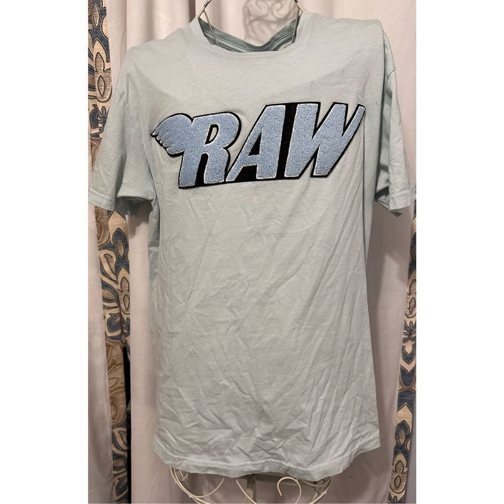 Nice Men RAW Baby Blue Chenille Crew Neck - Light Blue size large Good Condition